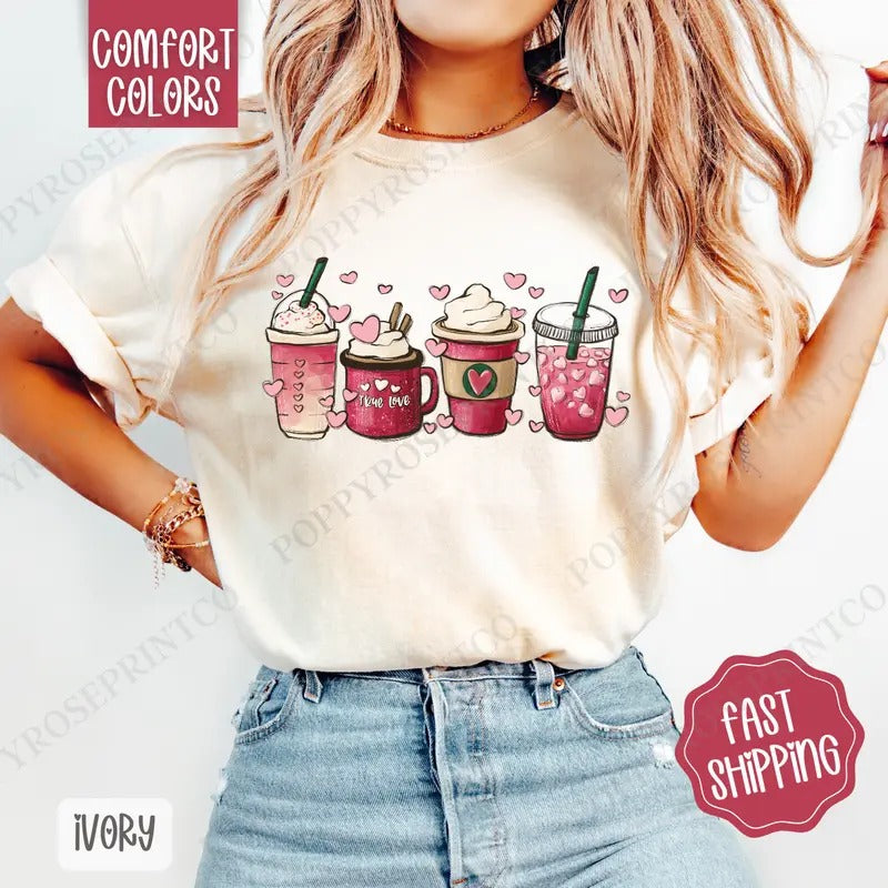 Valentine Coffee Comfort Colors, Coffee Lover Women's Tee, Cute Women's Tshirt Hoodie, Sweatshirt | PrintMintTees.com