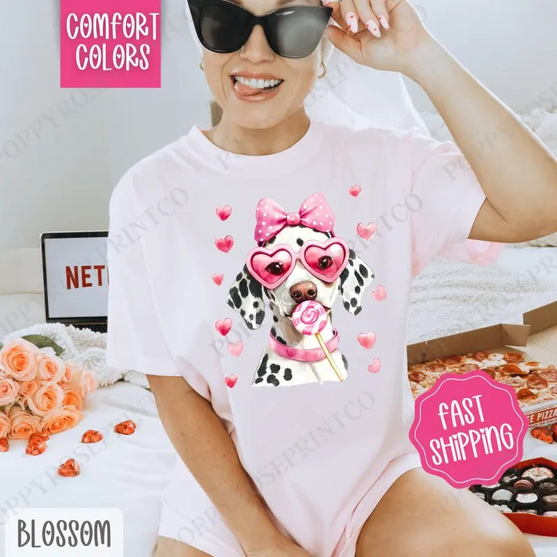 Valentine Dalmatian Shirt Comfort Colors, Valentine's Day Women's Tee, Cute Women's Tshirt Hoodie Sweatshirt