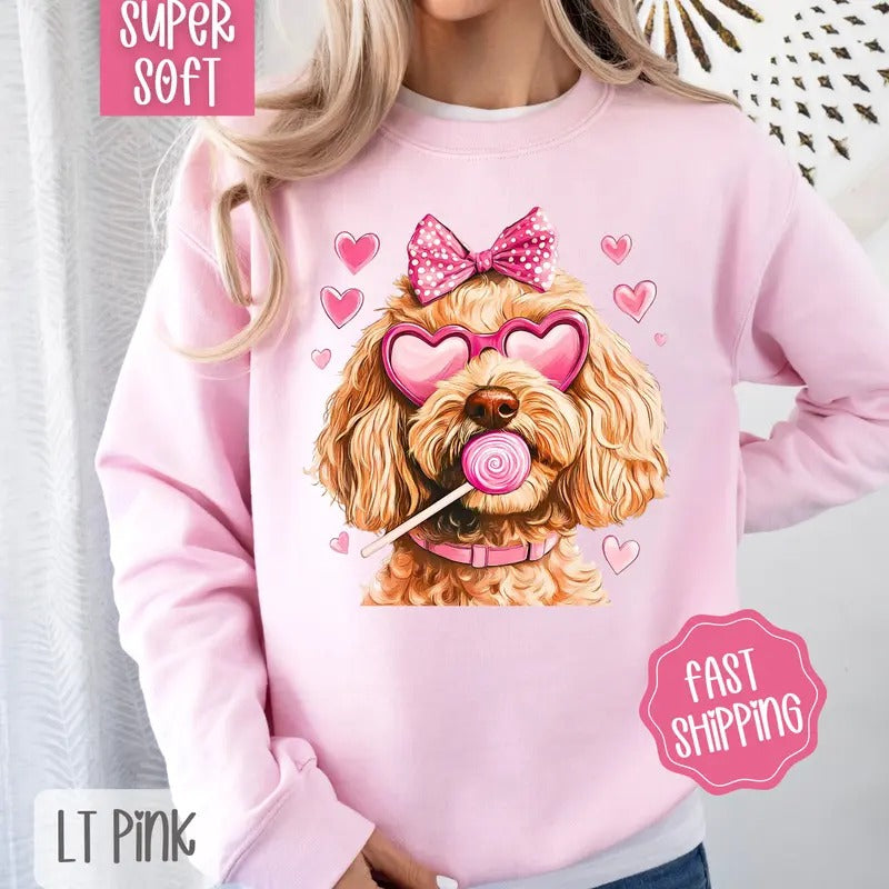 Valentine Golden Doodle Sweatshirt, Valentine's Day Crewneck, Cute Women's Sweater Shirt Hoodie | PrintMintTees.com