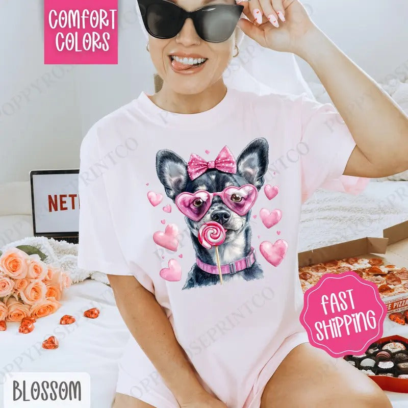 Valentine Heeler Shirt Comfort Colors, Valentine's Day Women's Tee, Cute Women's Tshirt Hoodie Sweatshirt | PrintMintTees.com