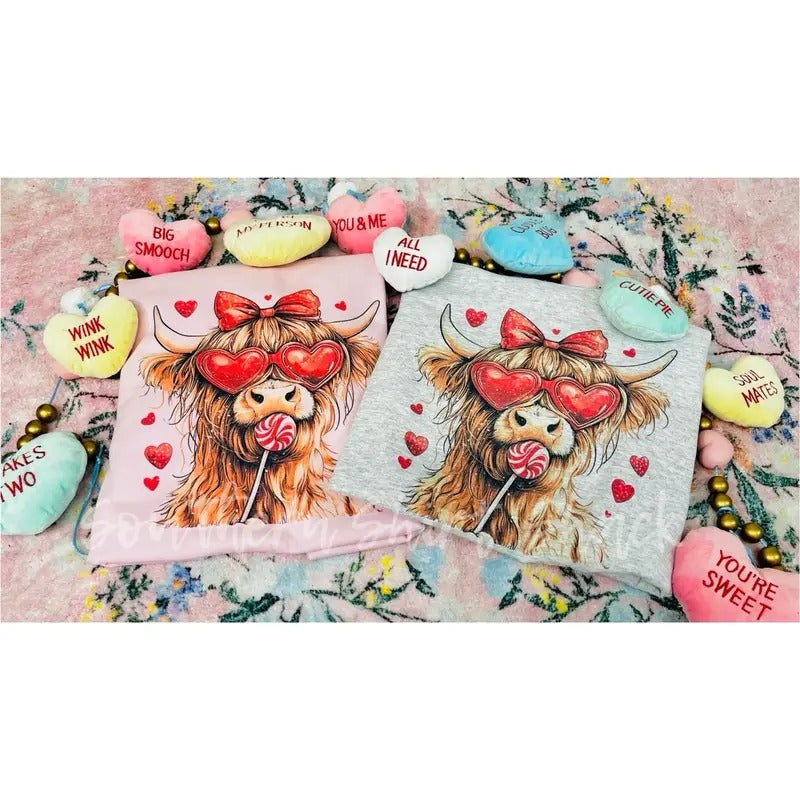 Valentine Highland Cow Sweatshirt Shirt Hoodie | PrintMintTees.com