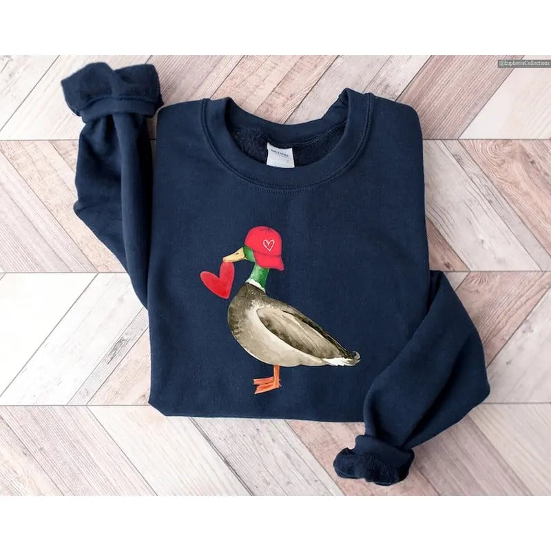 Valentine Mallard Duck Valentine's Day Shirt Sweater Hoodie, Vintage Cute Style Love Day Cute Gift For Her , Global...