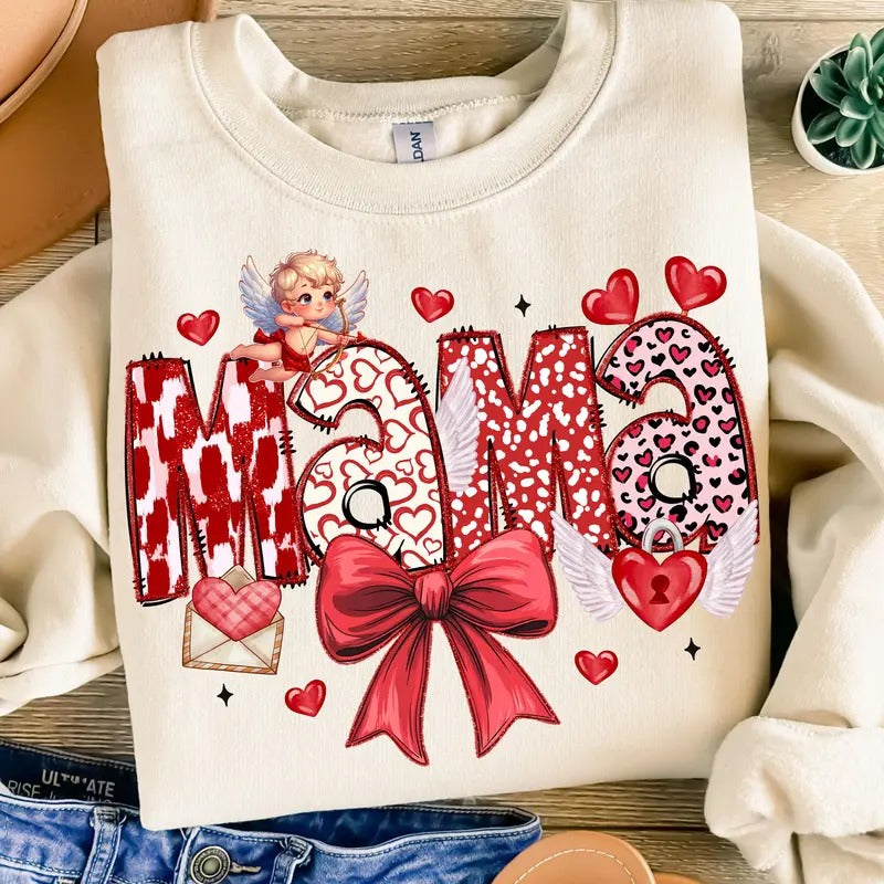 Valentine Mama Coquette Unisex T-Shirt, Mama and Mini Valentine's Day Sweatshirt, Gigi Nana Crewneck, Valentine Coquette...