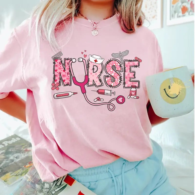 Valentine Nurse T-shirt, Cute Nurse Shirt, Gift for Nurse, Nursing Student Shirt, RN Tee Hoodie, Sweatshirt