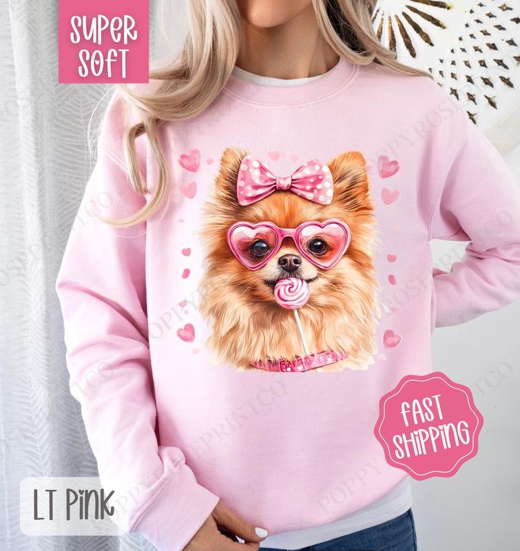 Valentine Pomeranian Sweatshirt, Valentine's Day Crewneck, Cute Women's Sweater T-Shirts, Hoodie | PrintMintTees.com