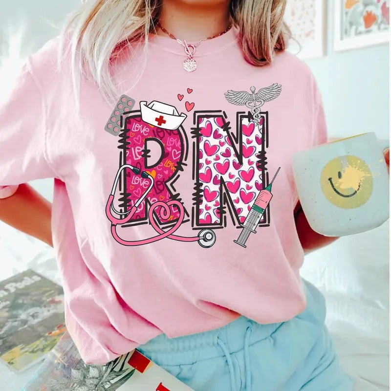 Valentine RN T-shirt, Cute Registered Nurse Shirt, Gift for Nurse, Student Nursing Tee Hoodie, Sweatshirt | PrintMintTees.com