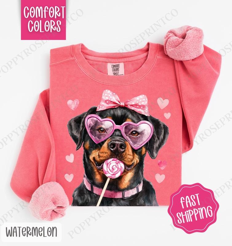 Valentine Rottweiler Comfort Colors Sweatshirt, Valentine's Day Women's Crewneck, Cute Women's Sweater Shirt Hoodie