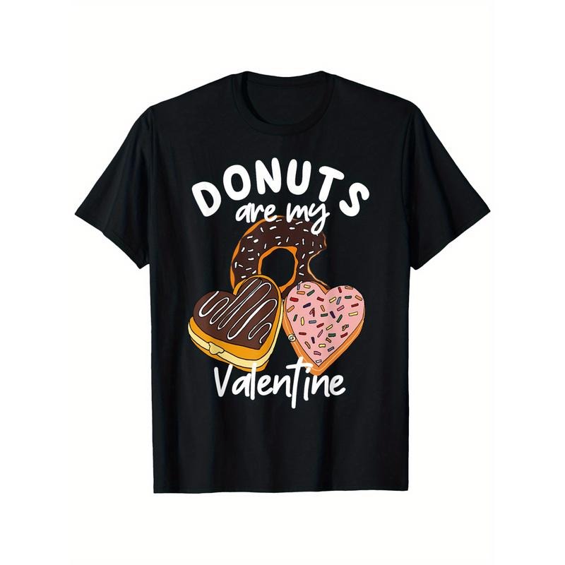 Valentine'S Day Novelty T-Shirt - Donuts Are My Valentine, 100% Cotton, Casual Crew Neck, Short Sleeve, All-Season,...