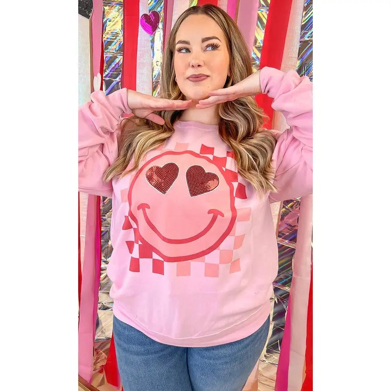 Valentine Sequin Smiley Graphic Sweatshirt Shirt Hoodie | PrintMintTees.com
