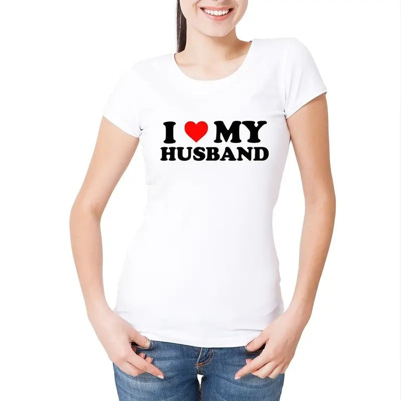 Valentine Shirt, Womens I Love My Husband T-Shirt Funny Anniversary Gift Joke Married Cotton Polyester Top Womenswear...