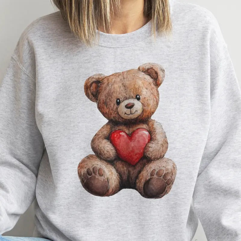 Valentine Teddy Bear Sweet Bear Red Heart Valentine Love Bear Casual Heart Love Womenswear Top Valentine Shirt Hoodie Sweatshirt