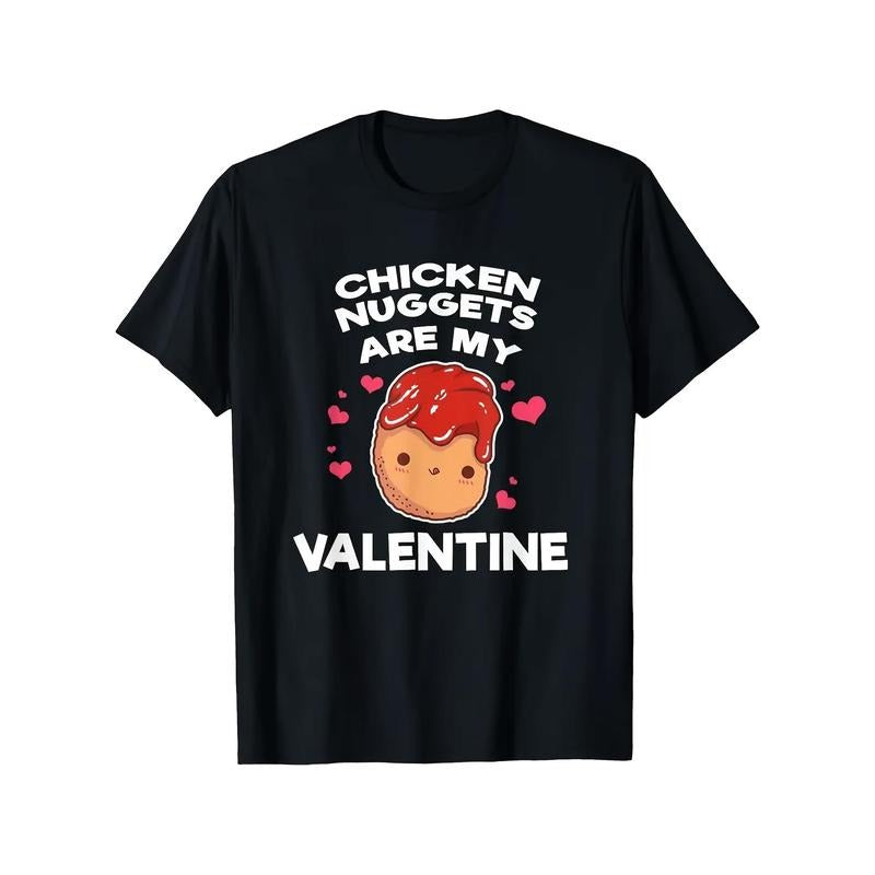 Valentine's Day Chicken Nugget Graphic Tee for Men - Soft Cotton, Casual Fit, Short Sleeve, Round Neck T-Shirt, Humorous...
