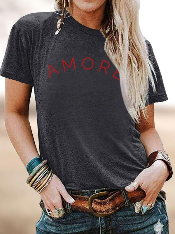 Valentine's Day Fashion Casual Letter Print Round Neck Short Sleeve T-Shirt for Women, Comfortable Soft Fabric, All...
