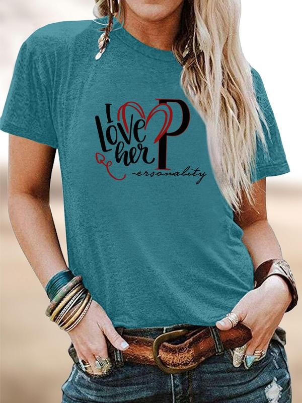 Valentine's Day Fashion Casual Romantic Heart Print Round Neck Short Sleeve T-Shirt, Soft Comfortable Fabric, Women's...