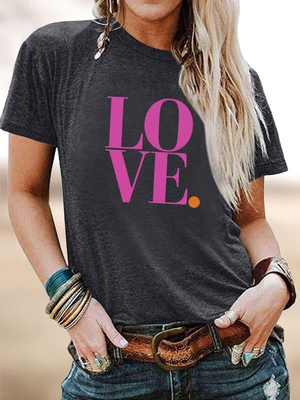 Valentine's Day Fashion Casual Romantic Love Letter Print Round Neck Short Sleeve T-Shirt for Women, Comfortable Soft...