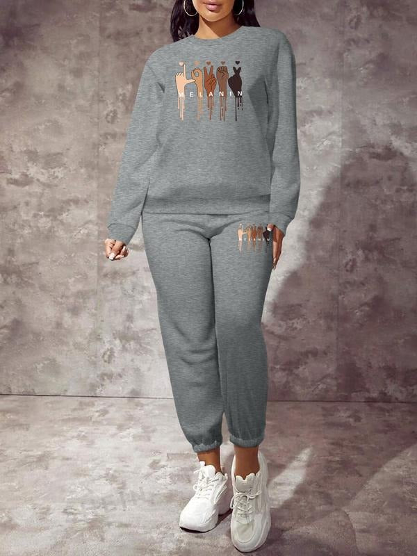 Valentine's Day Spring Fall Casual Home Outdoor Fitness Romantic Gesture Print Long Sleeve Women's Two-Piece Set,...