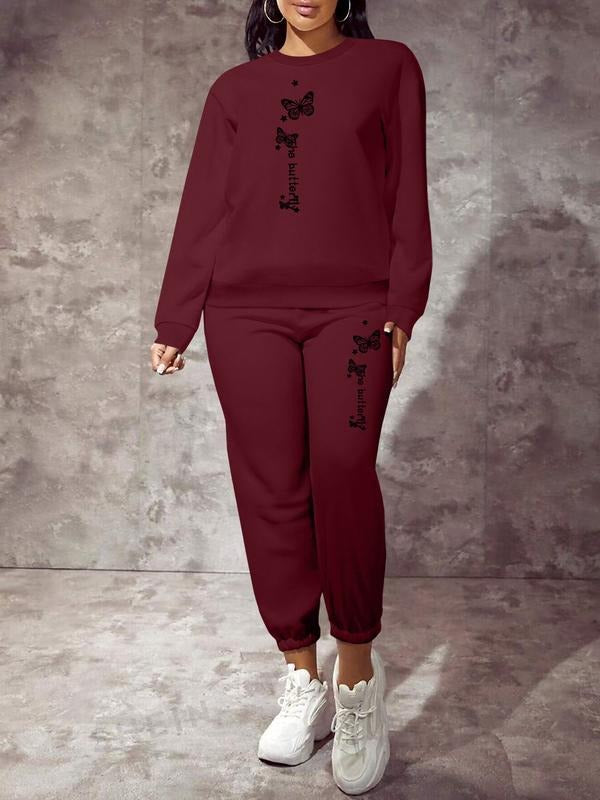 Valentine's Day Spring Fall Fashion Casual Home Outdoor Fitness Butterfly Print Long Sleeve Women's Two-Piece Set,...