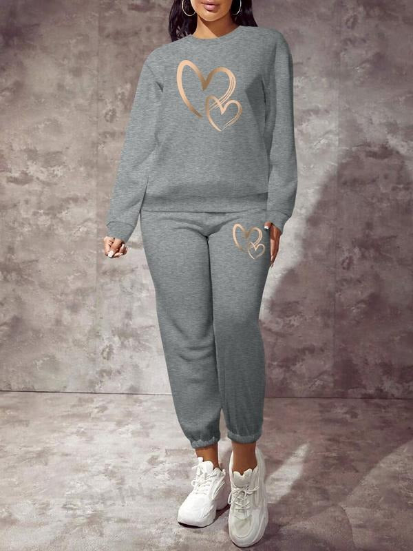 Valentine's Day Spring Fall Fashion Casual Home Outdoor Fitness Heart Print Long Sleeve Women's Sweatshirt Set,...