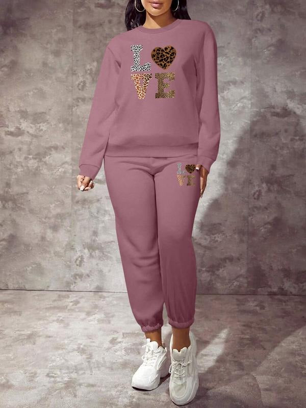 Valentine's Day Spring Fall Fashion Casual Home Outdoor Fitness Letter Print Long Sleeve Women's Two-Piece Set, Trendy...