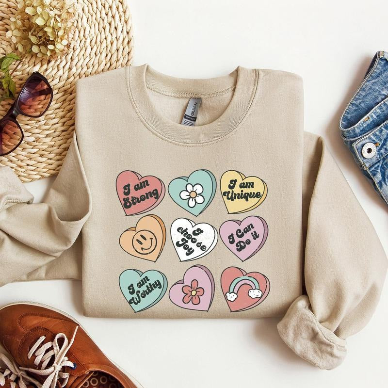 Valentine's Sweet Hearts, Candy, Sweatshirt, Valentine's Day, Crew Neck, Women's, Crewneck, Valentine's Day, Love, Heart,...