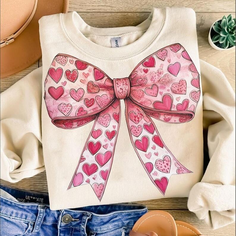 Valentine's day Heart Coquette bow Sweatshirt Retro Valentine  , Valentine's Day Sweatshirt Shirt Hoodie | PrintMintTees.com