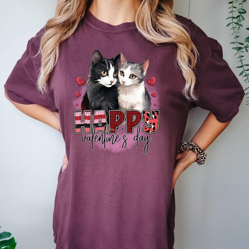 Valentines Cat Shirt, Cat Lover Shirt, Cute Valentine Cats Cat Hearts Shirt, Valentines Day Shirts For Women Valentine's...