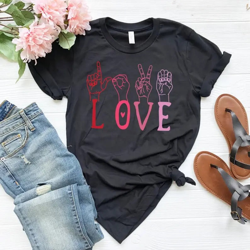 Valentines Day ASL Shirt,Love Shirt Sign Language Sweatshirt, Hoodie, T-Shirt | PrintMintTees.com