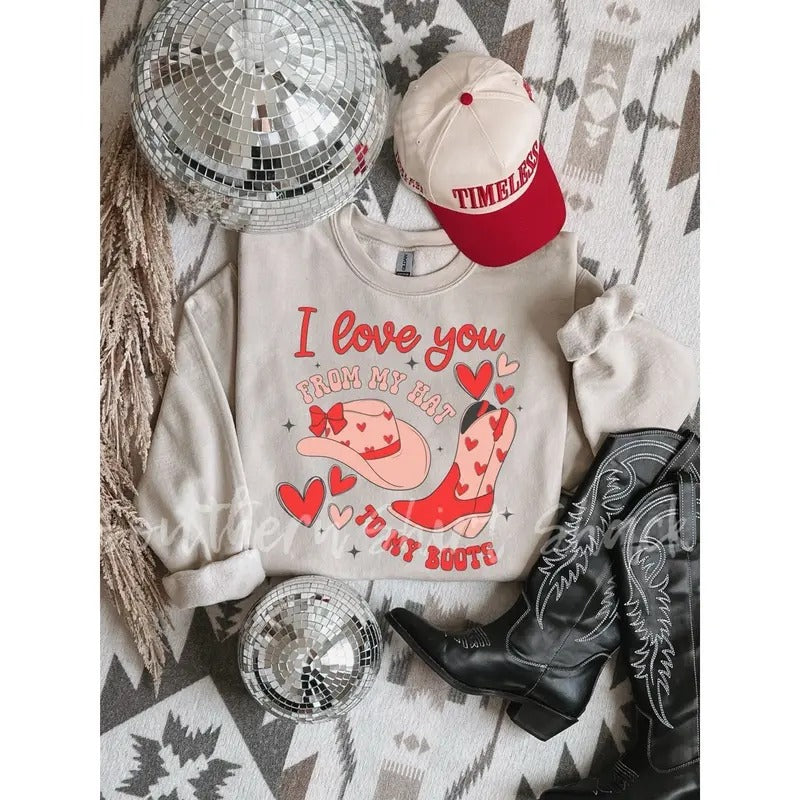 Valentines Day Cowboy Boots Sweatshirt ~ Sand Shirt Hoodie | PrintMintTees.com