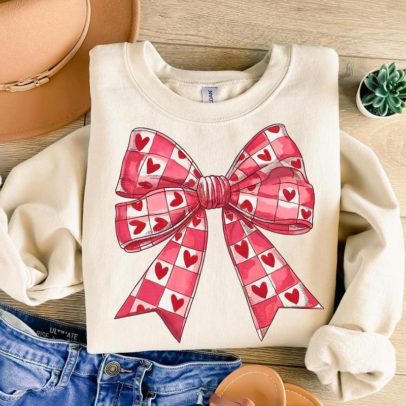 Valentines Day Heart Coquette Bow  Checkered  Valentine Valentine mama Cupid Sweatshirtstyle{n002}2 Shirt Hoodie Sweatshirt