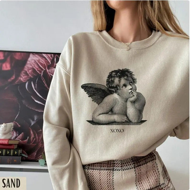 Valentines Day Sweatshirt, Cherub Angel Shirt, XOXO Sweatshirt, Dark Academia, Alt Clothing, Valentine Sweatshirt...