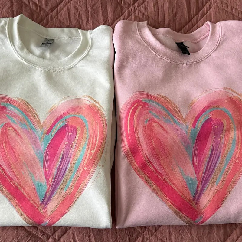 Valentines Heart Sweatshirt Colorful Heart Sweatshirt Women's Apparel Shirt Hoodie | PrintMintTees.com