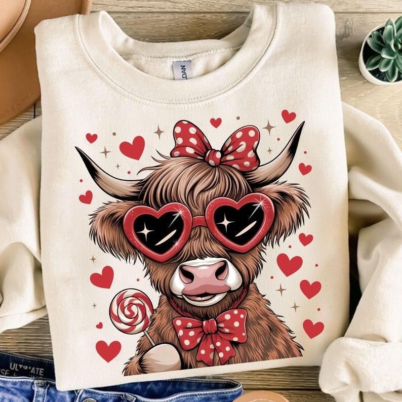Valentines Highland Cow Coquette Sweatshirt Western Happy Valentine's Day Gift Shirt Hoodie | PrintMintTees.com