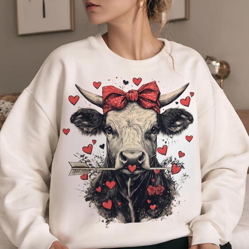 Valentines Highland Cow Sweatshirt, Happy Valentine? Day Sweatshirt, Howdy Valentine Coquette Sweatshirt, Valentine day...