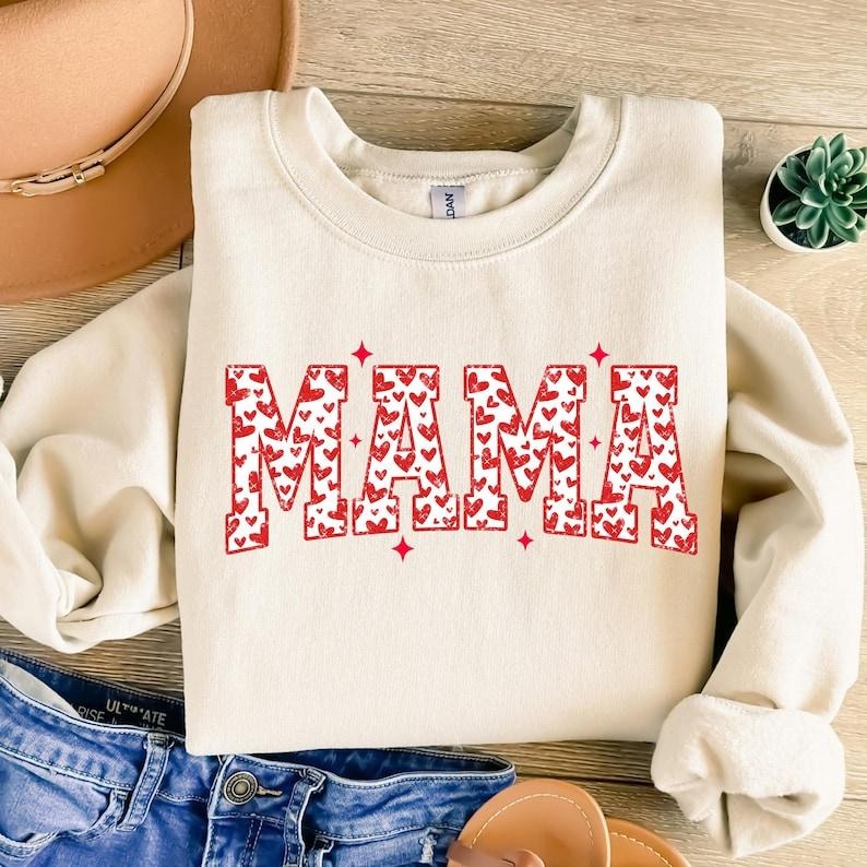 Valentines Mama Sweatshirt Valentines Hearts , Valentines Day , Mama Varsity , Retro Valentines , XOXO Shirt Hoodie