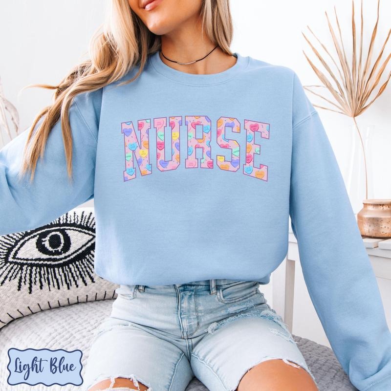 Valentines Nurse Sweatshirt, Cute RN Valentines Day Sweatshirt, Gift For Registered Nurse, ER Nurse Gift, Colorful Hearts...
