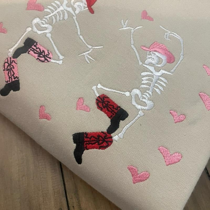 Valentines skelly embroidered sweatshirt or tshirt Hoodie | PrintMintTees.com