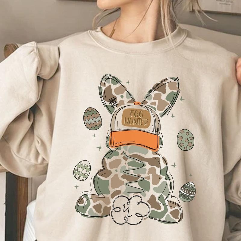 Varsity Camo Bunny Easter Shirt, Bunny Easter's Day Sweater, Camoflage Bunny Easter Retro Shirt, Easter Gift Hoodie...