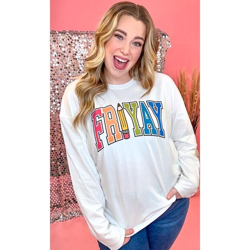 Varsity FRI-Yay Graphic Long Sleeve T-Shirt Hoodie Sweatshirt | PrintMintTees.com