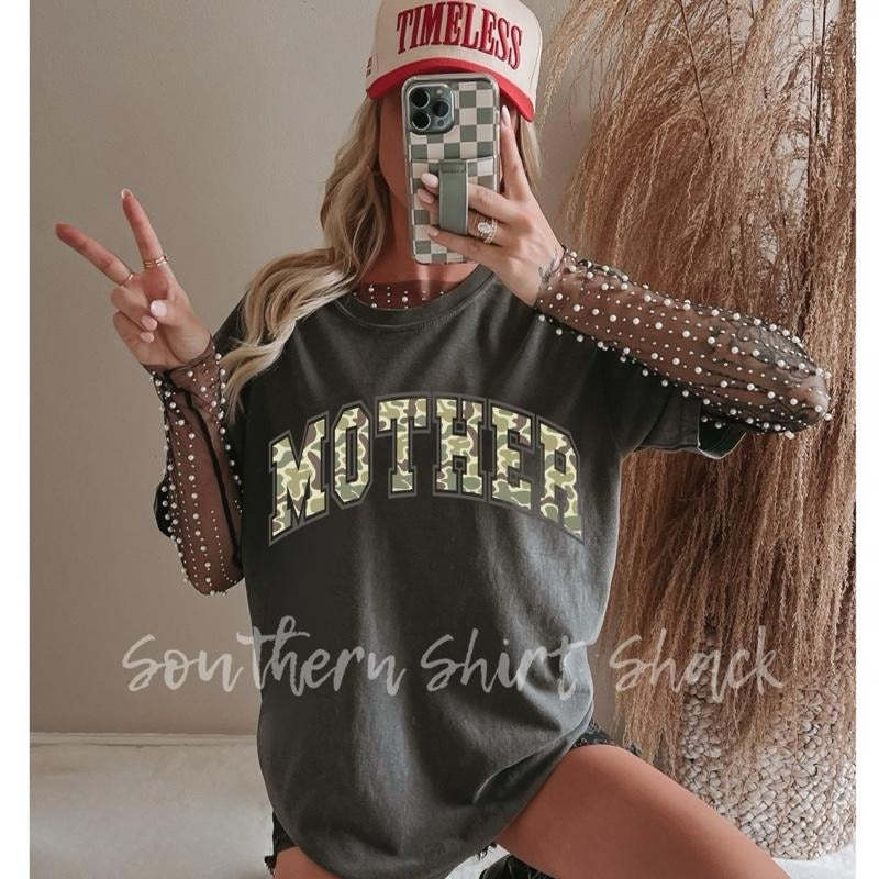 Varsity MOTHER camo T shirt  | Pepper comfort colors t shirt Hoodie Sweatshirt | PrintMintTees.com