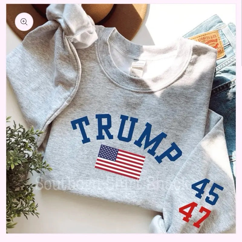 Varsity Trump 45-47 Sweatshirt | Trump Sweatshirt Shirt Hoodie | PrintMintTees.com