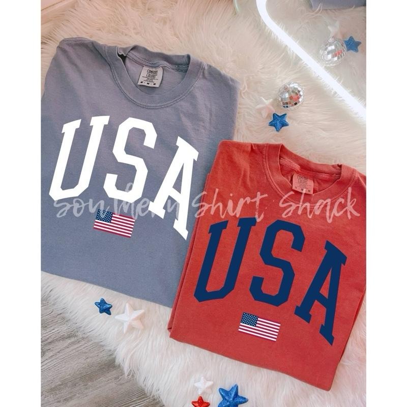 Varsity USA T shirt  | comfort colors t shirt | Patriotic Shirt | 4th of July Hoodie Sweatshirt | PrintMintTees.com