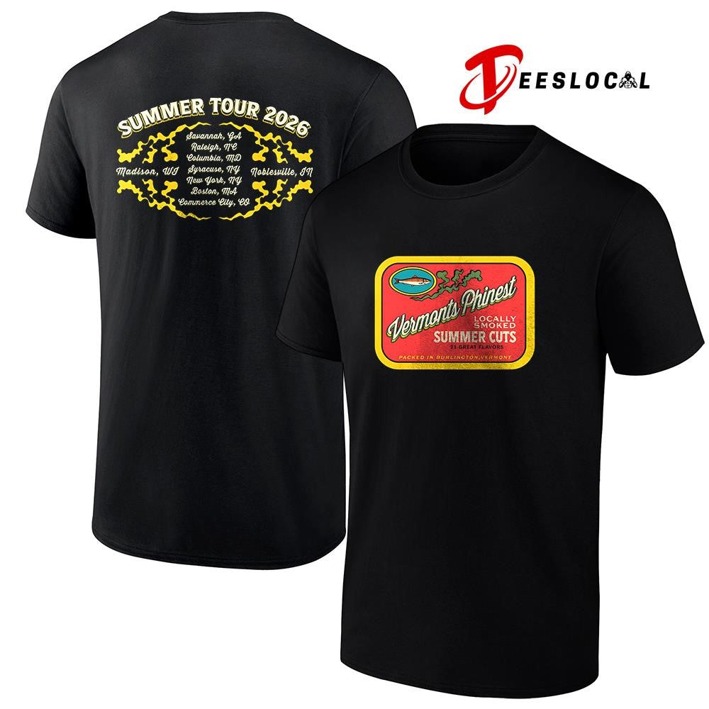 Vermonts Phinest locally smoked Summer tour cities shirt