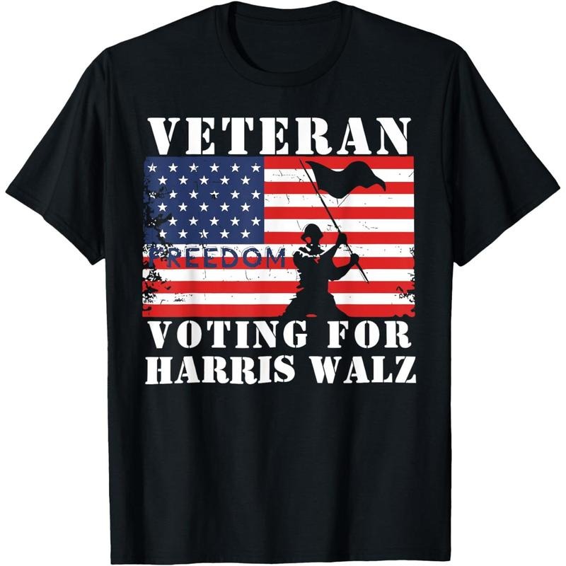 Veteran Freedom Voting for Harris Walz Waltz USA Flag T-Shirt made in usa Hoodie Sweatshirt | PrintMintTees.com