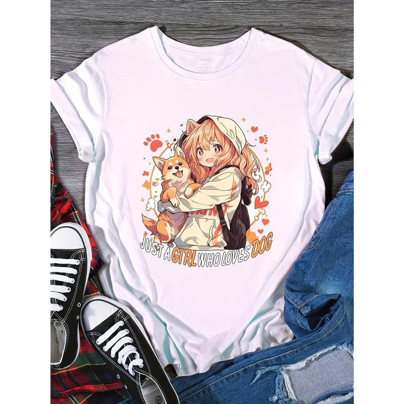 Vibrant Anime Print Short Sleeve Crew Neck T-shirt - Soft Medium Stretch Polyester Fabric, Regular Fit, Pullover Style