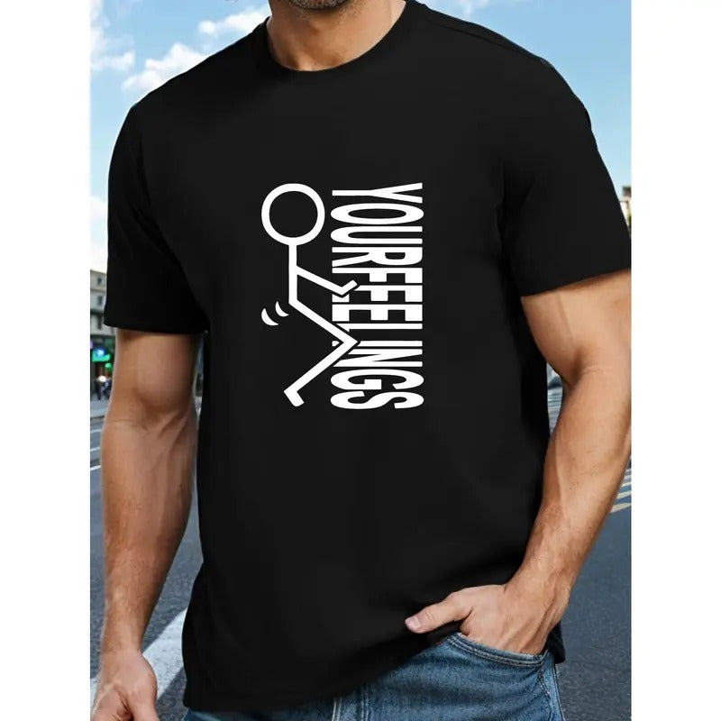 Vibrant Feelings Stick Figure Tee - Breathable, Comfy, Regular Fit, Crew Neck, Short Sleeve, Simple Style T-Shirt for Men