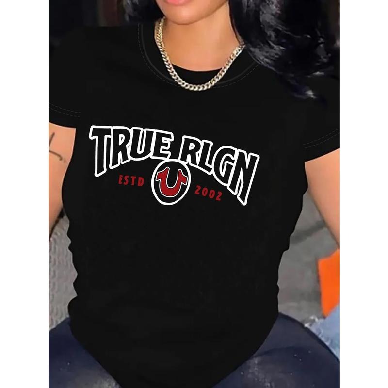 Vibrant Letter Print Crew Neck T-Shirt - Soft, Breathable, Casual Short Sleeve Tee for Spring & Summer