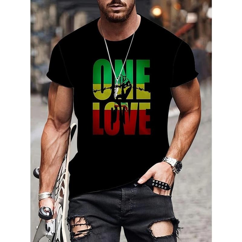 Vibrant ONE LOVE Graphic Tee - Fashionable Crew Neck Short Sleeve T-Shirts for Summer Outdoor Enthusiasts