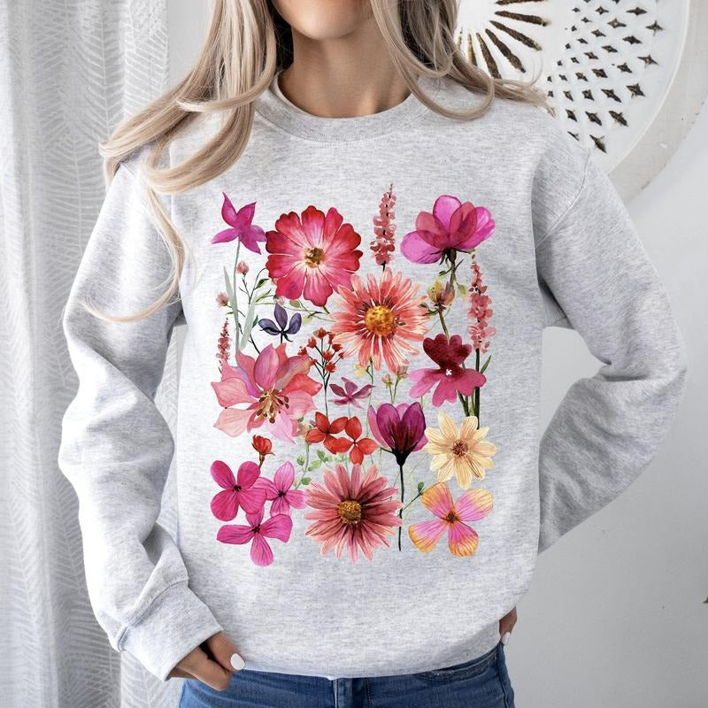 Vibrant Pressed Flower Sweatshirt T-Shirts, Hoodie | PrintMintTees.com