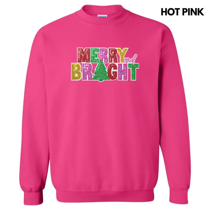 Vibrant Sequin Merry & Bright Patch Sweatshirt Shirt Hoodie | PrintMintTees.com