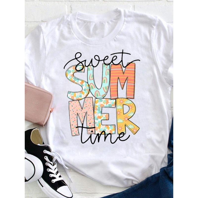 Vibrant T - Shirt for Summer: 'Sweet Summer Time' with Colorful Patterns